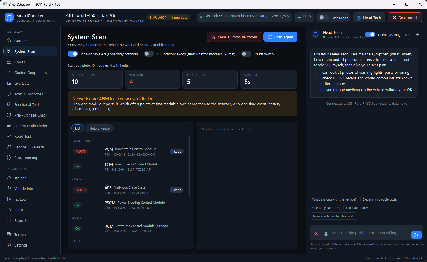 SmartChecker System Scan screen